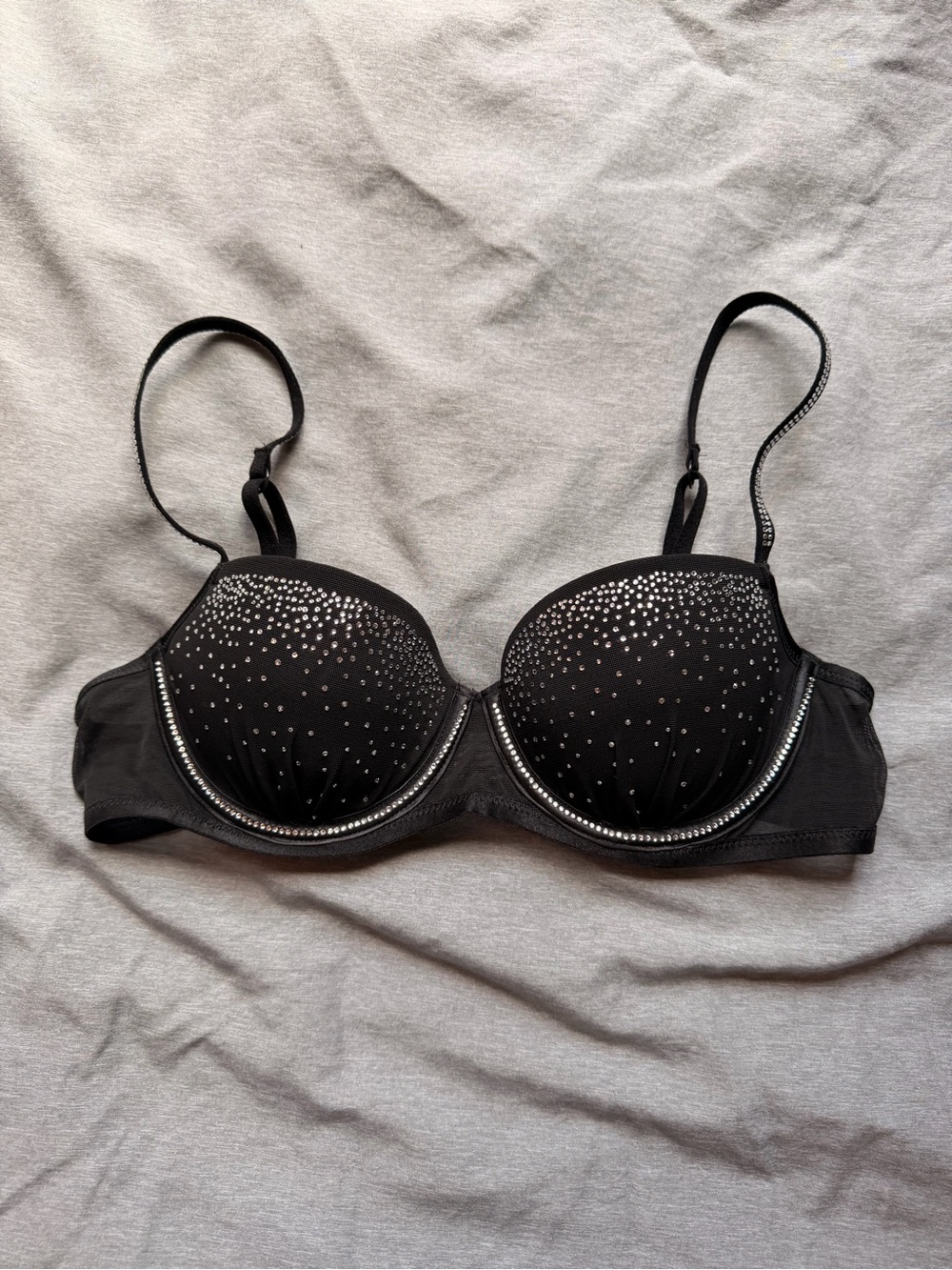 Victoria's Secret Black Embellished Push-Up Bra with Rhinestones